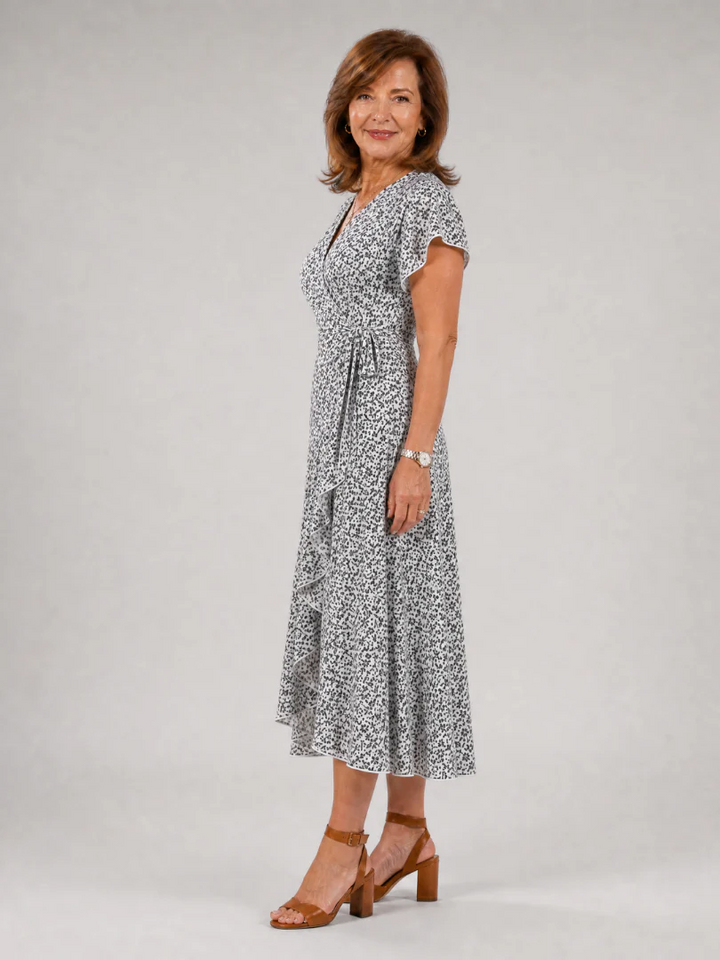 Samore | Floral Wrap Ruffle Midi Dress