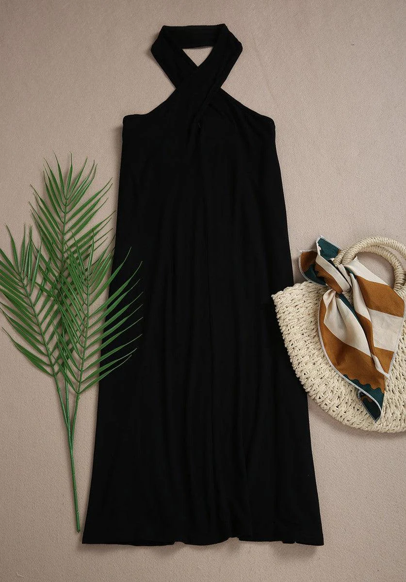 Sablelle Jet Black Twisted High Halter Sleeveless Mini Dress