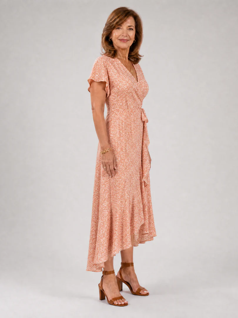 Samore | Floral Wrap Ruffle Midi Dress