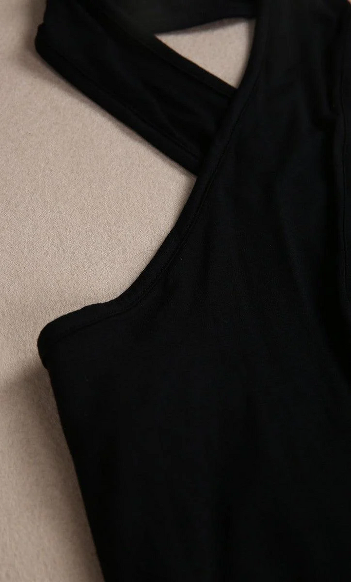 Sablelle Jet Black Twisted High Halter Sleeveless Mini Dress