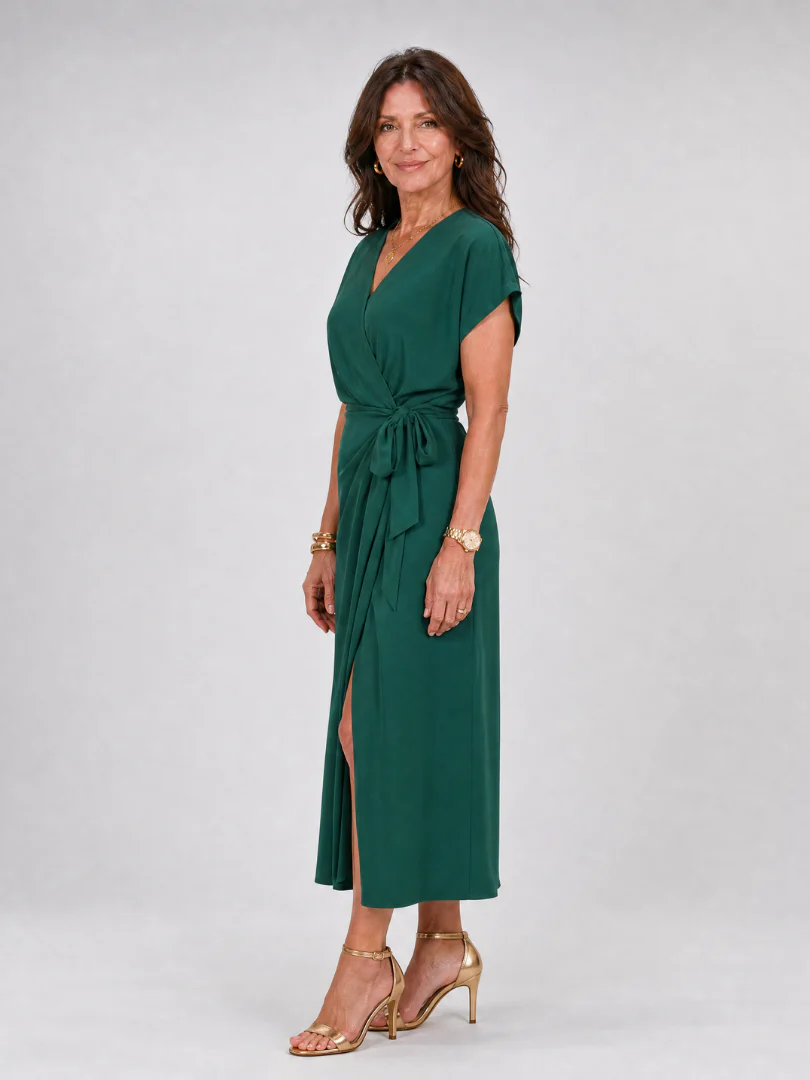 Oklea | Short Sleeve Wrap Tie Midi Dress