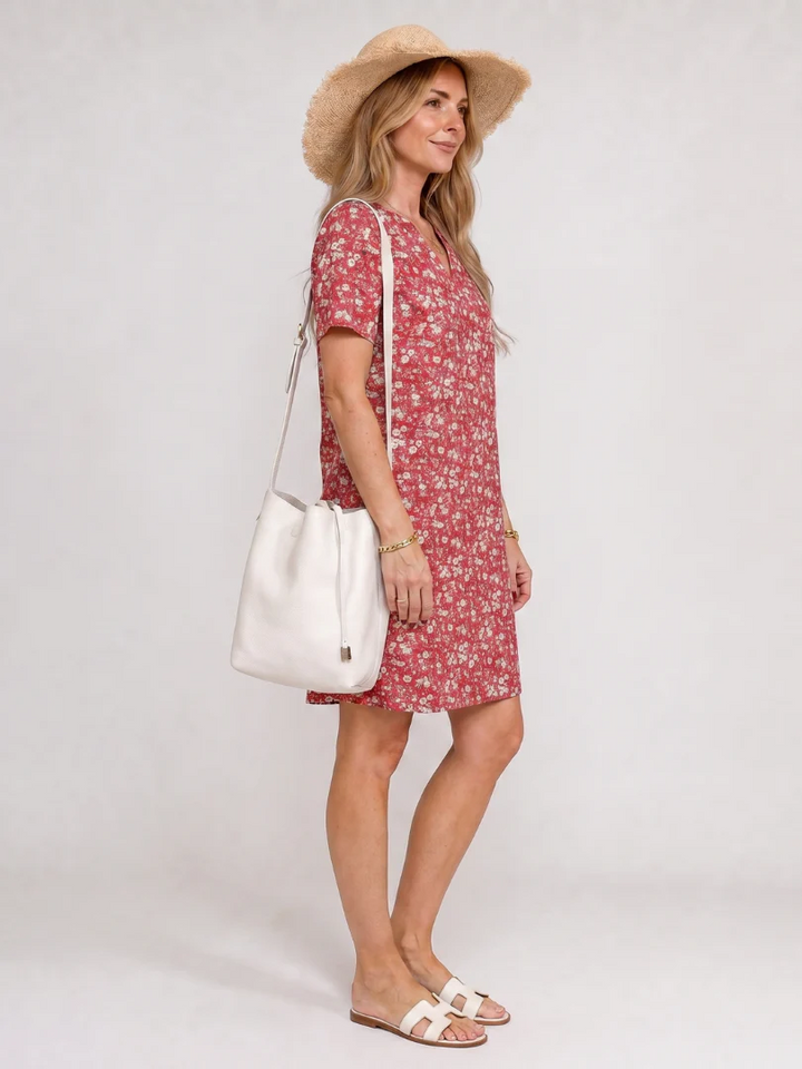 Somene | Short Sleeve Geometric Print Knee Length Dress