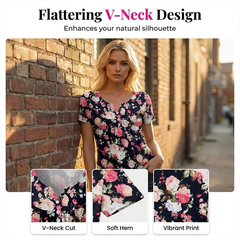 Women’s Flowy Floral Button-Up Tee – Casual, Breezy, Versatile
