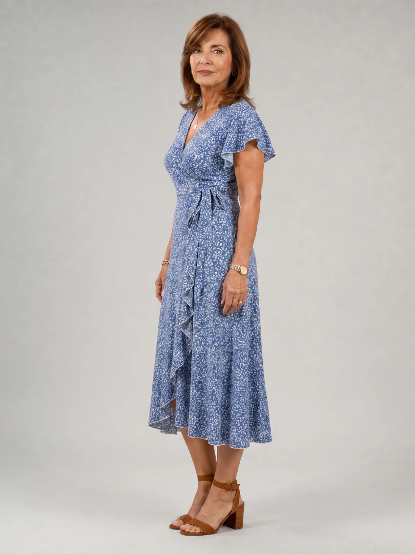 Samore | Floral Wrap Ruffle Midi Dress