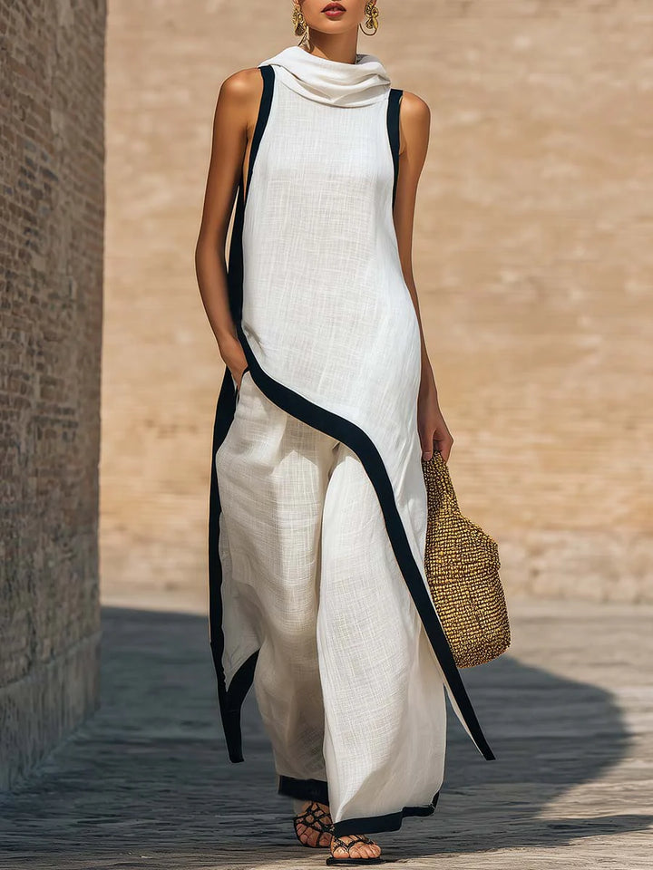 Elegant Linen-Cotton Two-Piece Set with Artistic Cut