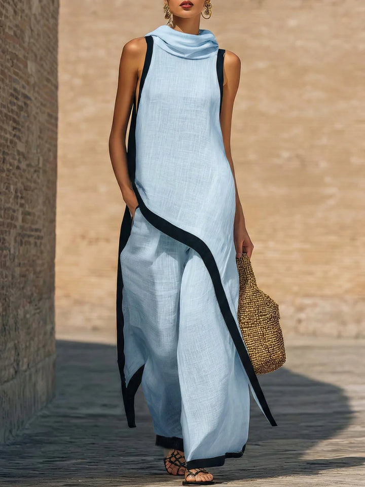 Elegant Linen-Cotton Two-Piece Set with Artistic Cut