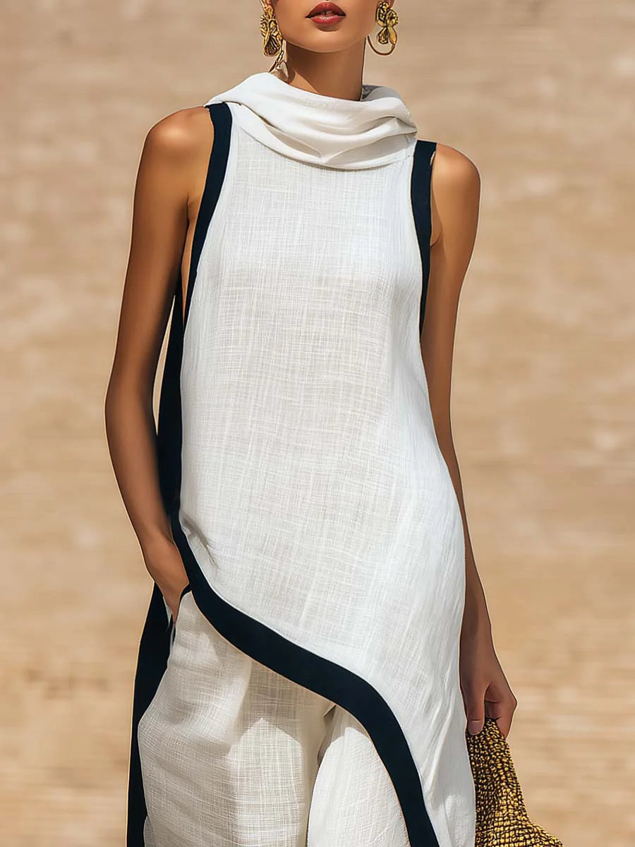 Elegant Linen-Cotton Two-Piece Set with Artistic Cut