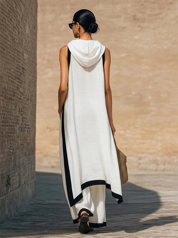 Elegant Linen-Cotton Two-Piece Set with Artistic Cut