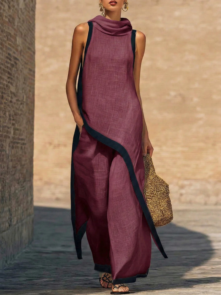 Elegant Linen-Cotton Two-Piece Set with Artistic Cut