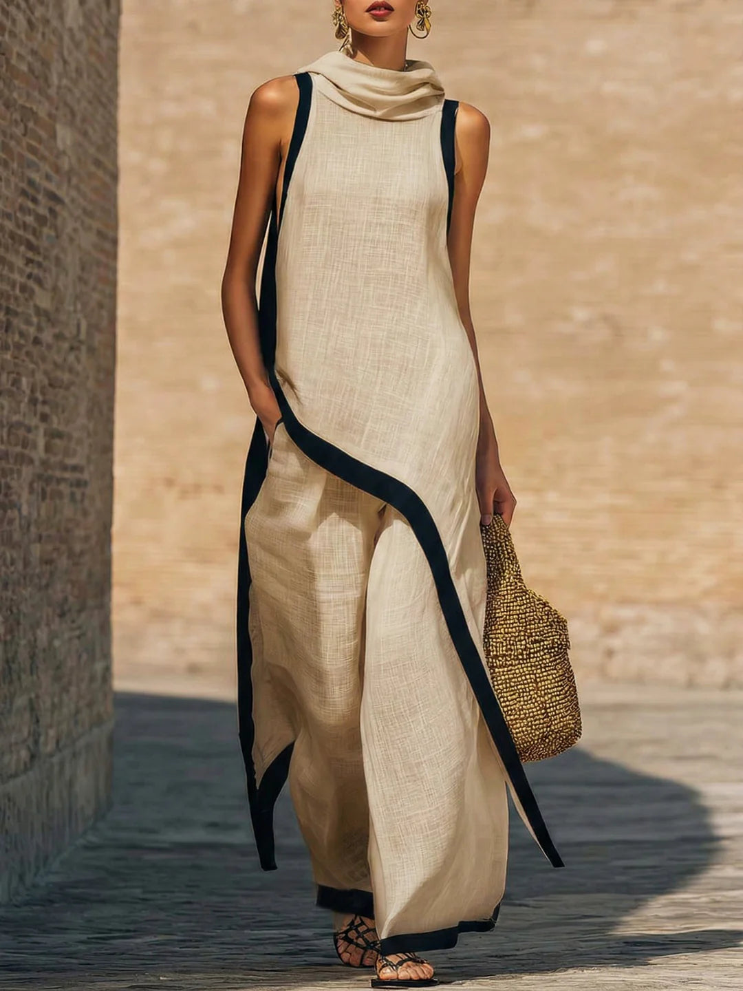 Elegant Linen-Cotton Two-Piece Set with Artistic Cut