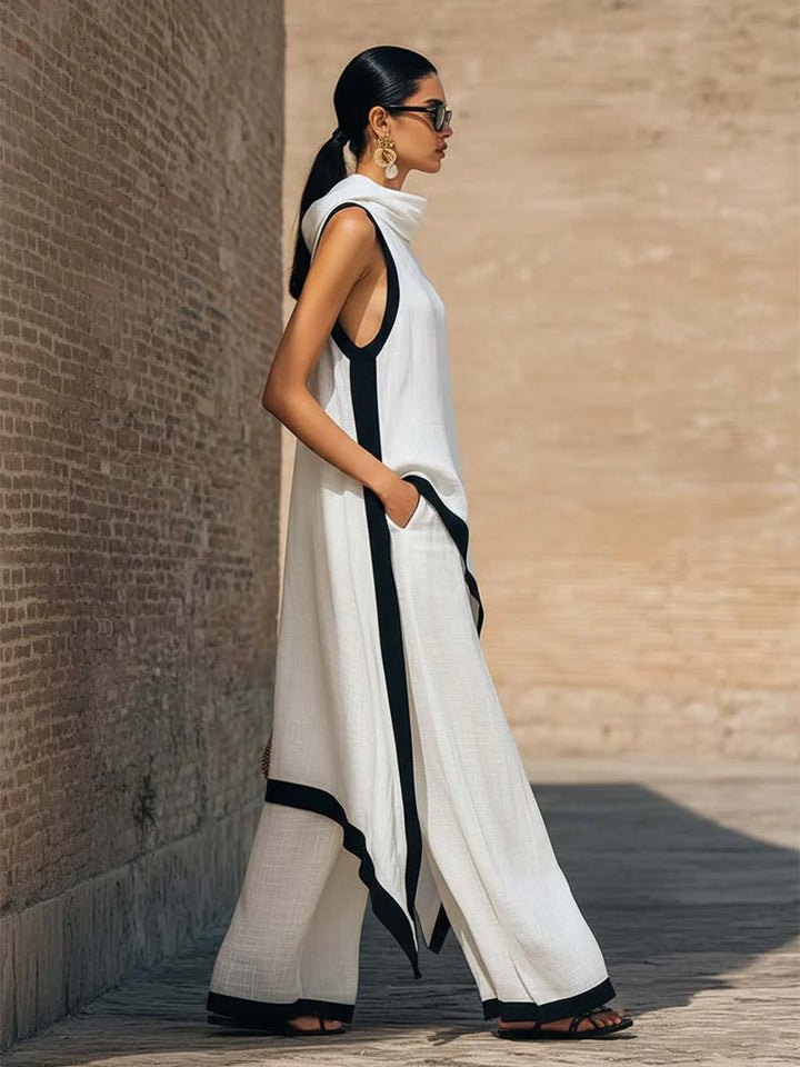 Elegant Linen-Cotton Two-Piece Set with Artistic Cut