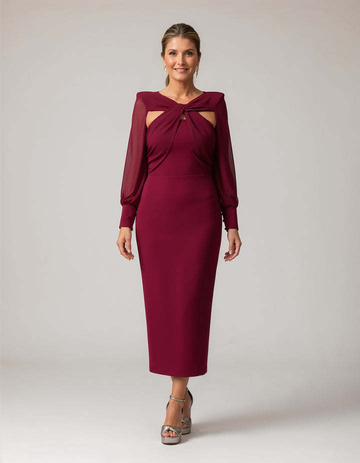 Isabel | Wrap Midi Dress with Sleeves
